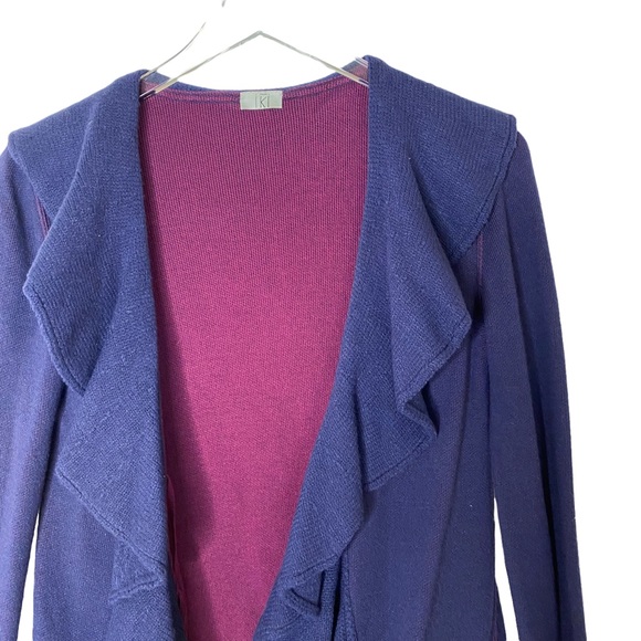 Cashmere Italian Drape Front Ruffle Open Cardigan Sweater Bell Sleeves Medium - Picture 3 of 7